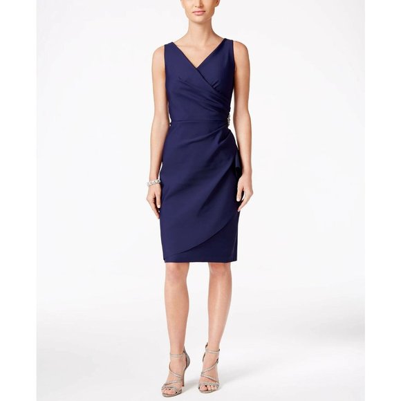 SOLD ALEX EVENINGS Side Ruched Cocktail Dress Navy Blue 14 - Picture 3 of 9